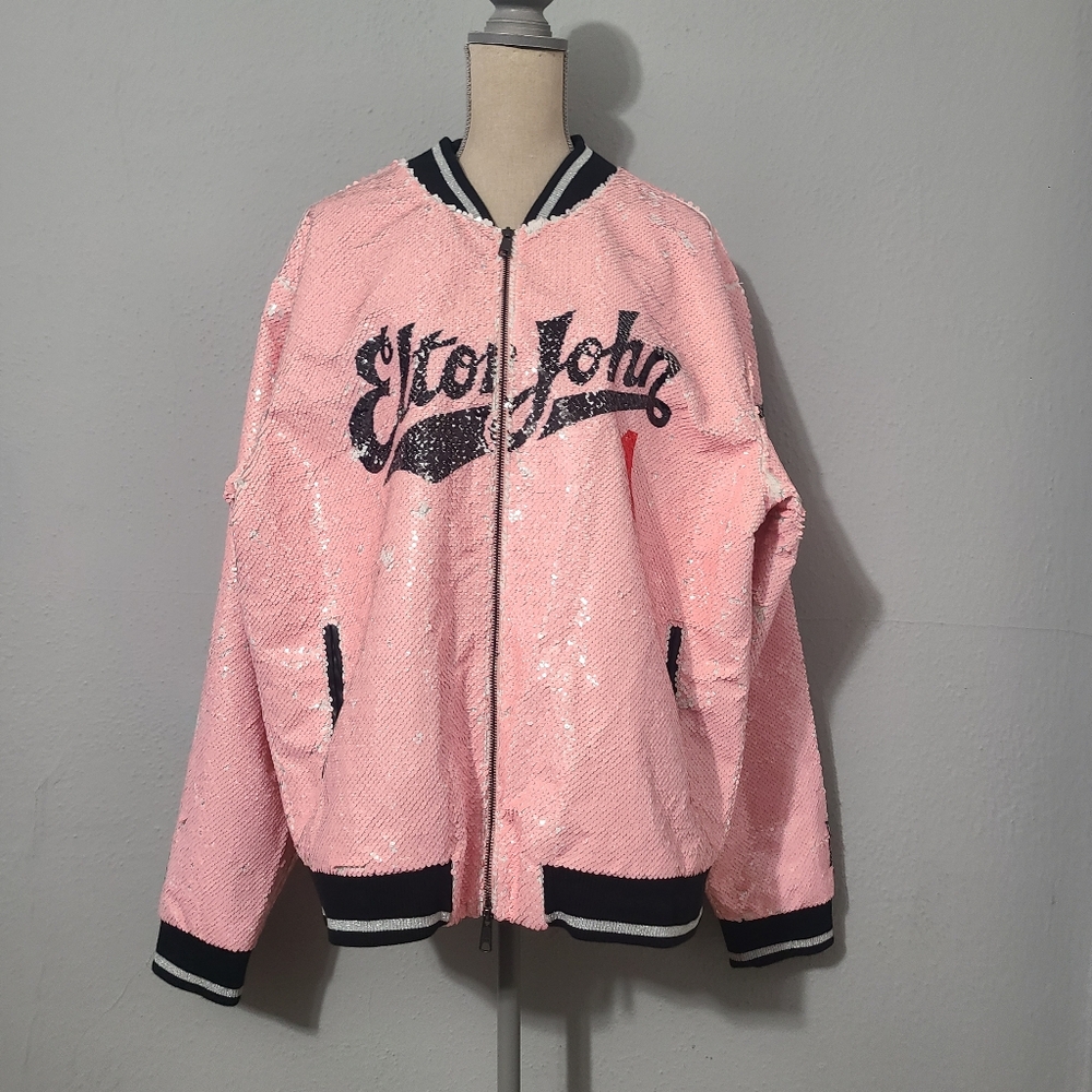 Teddy Fresh x Elton John Pink‎ Sequin Bomber Jacket 2XL